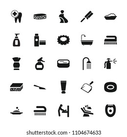 Hygiene icon. collection of 25 hygiene filled icons such as baby changing room, baby bath, cream tube, brush, soap, dustpan, shower. editable hygiene icons for web and mobile.