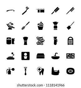 Hygiene icon. collection of 25 hygiene filled icons such as man wc, baby potty, electric razor, razor, cream, toothbrush, soap. editable hygiene icons for web and mobile.