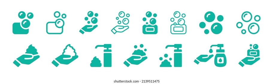 Hygiene icon collection. Containing soap, bubble, shampoo, foam icon.