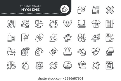 Icono de higiene en el estilo lineal de contorno. Equipo de protección higiénica. Higiene íntima personal. Conjunto vectorial de iconos conceptuales de la web para aplicaciones, sitios web y recursos gráficos. Pictograma