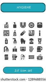  hygiene icon set. 25 filled hygiene icons. Simple modern icons about  - Sink, Soap, Dental, Bacteria, Tissue, Gel, Electric razor, Bath, Floss, Shower, Broken tooth, Well, Sun cream