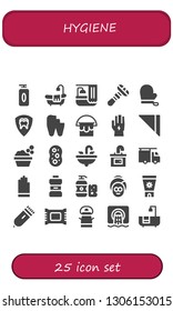 hygiene icon set. 25 filled hygiene icons.  Simple modern icons about  - Gel, Bathtub, Bath, Razor, Gloves, Dental, Broken tooth, Bucket, Glove, Napkin, Washbowl, Sponge, Sink