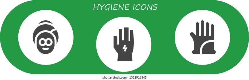 hygiene icon set. 3 filled hygiene icons.  Collection Of - Spa, Glove, Gloves