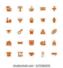 hygiene icon set. Collection of 25 filled hygiene icons included Floss, Shower, Diaper, Shave, Bucket, Incense, Washing dishes, Mask, Sink, Masks, Poo, Nail clippers, Towel, Dentist chair