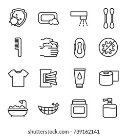 Hygiene icon set. Keeping clean, linear design. Line with editable stroke