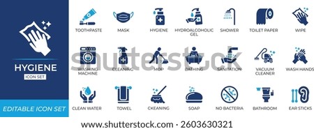 Hygiene icon set. Solid editable icon collection.