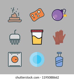 hygiene icon set. vector set about shampoo, urine, soap and shower icons set.