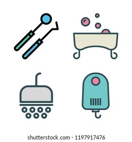 hygiene icon set. vector set about shaver, bathtub, dentist tools and shower icons set.