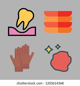 hygiene icon set. vector set about sponge, dishes, tooth and gloves icons set.