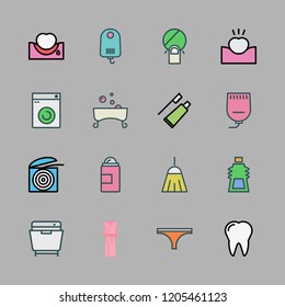 hygiene icon set. vector set about gel, shaver, dishwasher and bathrobe icons set.