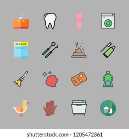 hygiene icon set. vector set about broom, soap, toothbrush and tooth icons set.