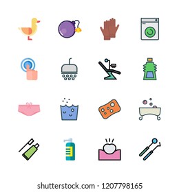 hygiene icon set. vector set about soap, tooth, panties and hand wash icons set.