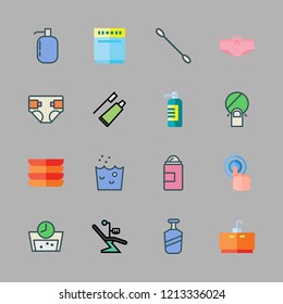hygiene icon set. vector set about toothbrush, dishes, soap dispenser and tap icons set.
