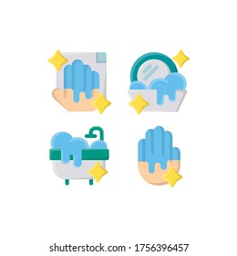 Hygiene icon set with Washing, Washing Hands, Bathtub And Hand Wash, Vector Illustrations.