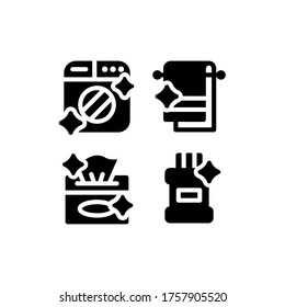 Hygiene icon set with Washing Machine, Towel, Mouthwash And Tissue, Vector Illustrations.