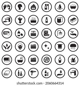 Hygiene Icons. Black Flat Design In Circle. Vector Illustration.
