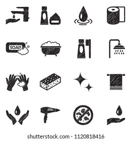 Hygiene Icons. Black Scribble Design. Vector Illustration.