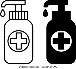 Hygiene Icons. Black and White Vector Illustrations. Hand Sanitizer. Body Hygiene