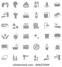 Hygiene Icons. Gray Flat Design. Vector Illustration.