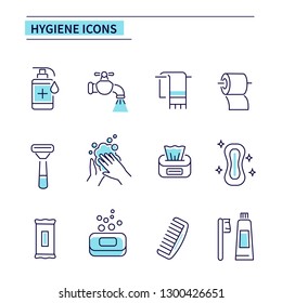 Hygiene icons. Line style vector illustration isolated on white background.