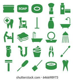 Hygiene icons set. set of 25 hygiene filled icons such as baby changing room, shower, electric razor, shaving brush, razor, powder, cream, cotton buds, soap, soap