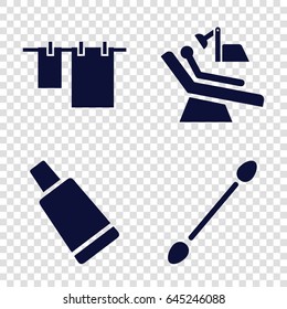 Hygiene icons set. set of 4 hygiene filled icons such as cotton buds, cream tube, cloth hanging