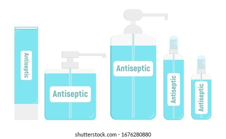 Hygiene Icons Set. Antiseptic Gel. Washing Hand with Soap. Vector Illustration.