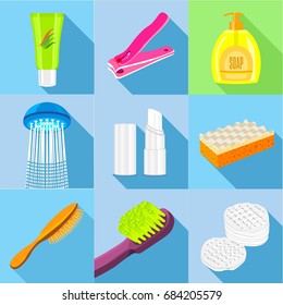 Hygiene icons set, flat style