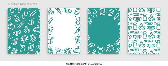 Hygiene And Infectious Disease Icon Pattern Background For Graphic Design.A-size Vertical Vector Template Set.