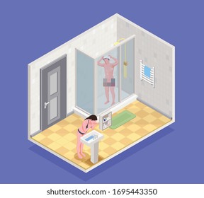 Hygiene-isometrisches Konzept mit Rasierungs- und Gesichtspflegezeichen Vektorillustration