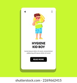 hygiene kid boy vector. child care, happy clean, healthy childhood, bath baby, bathroom hygiene kid boy web flat cartoon illustration