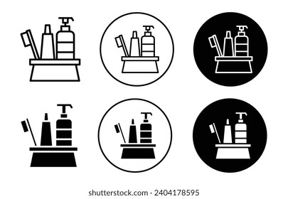 Hygienesymbol. Haushaltspflegemittel für Hygiene-Set für die persönliche Gesundheit.  Kosmetisches Badezimmer Dusche Zubehör Kit Kasten Symbol Vektorgrafik. Hygienetikett für Haustiere