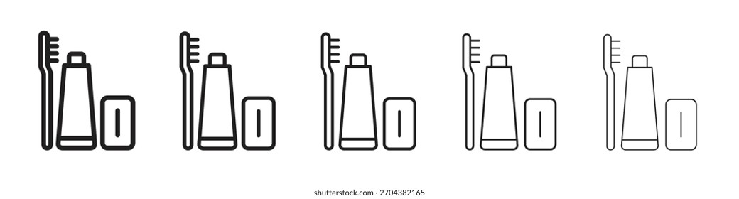 ícone do kit de higienePreto linear negrito e traços finos definidos
