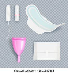 Hygiene Ladies. Female Pads And Tampons For Softness Clean Absorbent Products Vector Realistic Set