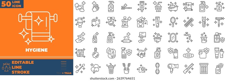 Hygiene Line Editable Icons set. Vector illustration in modern thin line style of hygiene icons: cleaning, disinfection, soap, etc