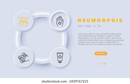 Icono de línea de higiene. Higiene, limpieza, salud, lavado de manos, cuidado dental, aseo personal, iconos, promoción. Estilo neomorfista. Icono de línea vectorial para negocios y publicidad