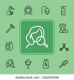 Hygiene line icon set. Shampoo, scissors, brush. Self care concept. Can be used for topics like shower, beauty care, makeup