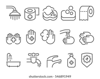 hygiene line icons set