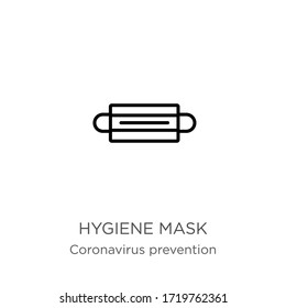 Icono de máscara de higiene. Icono de enmascaramiento lineal delgado aislado en fondo blanco de la colección Coronavirus Prevention. Signo vectorial de línea moderna, símbolo, trazo para web y móvil