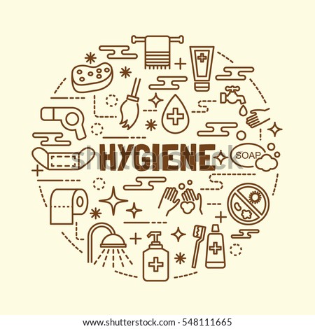 hygiene minimal thin line icons set, vector illustration design elements