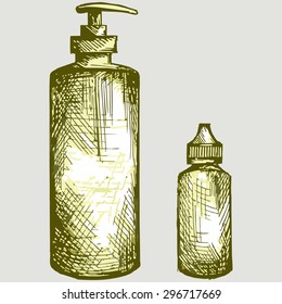 Hygiene products in plastic bottles. Vector Image  