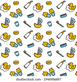 Hygiene Products And Toys Vector Illustration Pattern.
