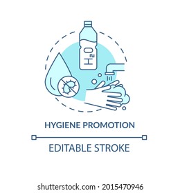 Hygiene promotion concept icon. Humanitarian aid and environmental. Washing hand and water purification abstract idea thin line illustration. Vector isolated outline color drawing. Editable stroke