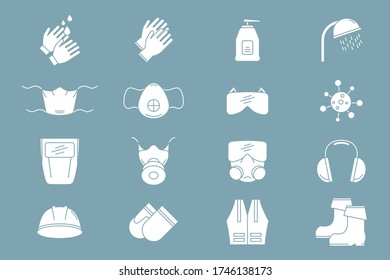 Hygiene protection Icons set - Vector silhouettes of medical and sanitary safety for the site or interface