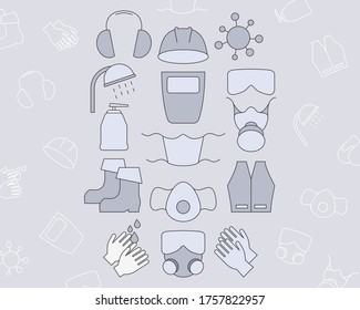 Hygiene protection Icons set - Vector color symbols and outline of medical and sanitary safety for the site or interface