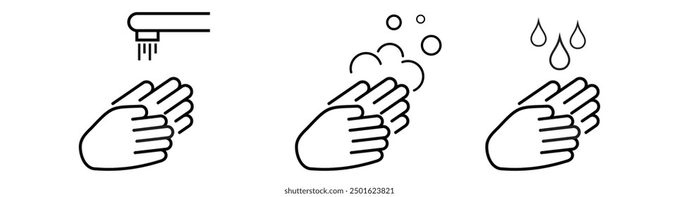 Hygiene and Protection from Infection Vector Line Icons. Washing Hands, Antiseptic Gel, Cleaning Tissues. Editable Stroke