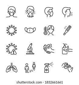  Hygiene related vector thin line icons. For the good health and care There are contains such washing hands, Antibacterial shower soap and tissu paper. vector illustration