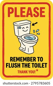 Hygiene reminder icon. Restroom facility related notice signs: flush toilet instruction, cleanliness awareness, bathroom etiquette, sanitation compliance, public facility maintenance and user guidance communication. Editable vector template. Vector illustration.