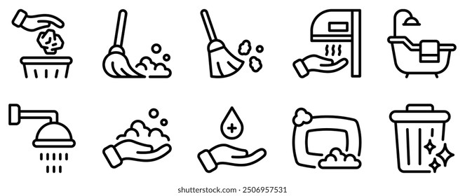 Hygiene Routine Icon Set Clean Line Style Collection for Daily Care