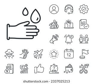 Hygiene sign. Salaryman, gender equality and alert bell outline icons. Cleaning rubber gloves line icon. Washing Housekeeping equipment sign. Rubber gloves line sign. Vector